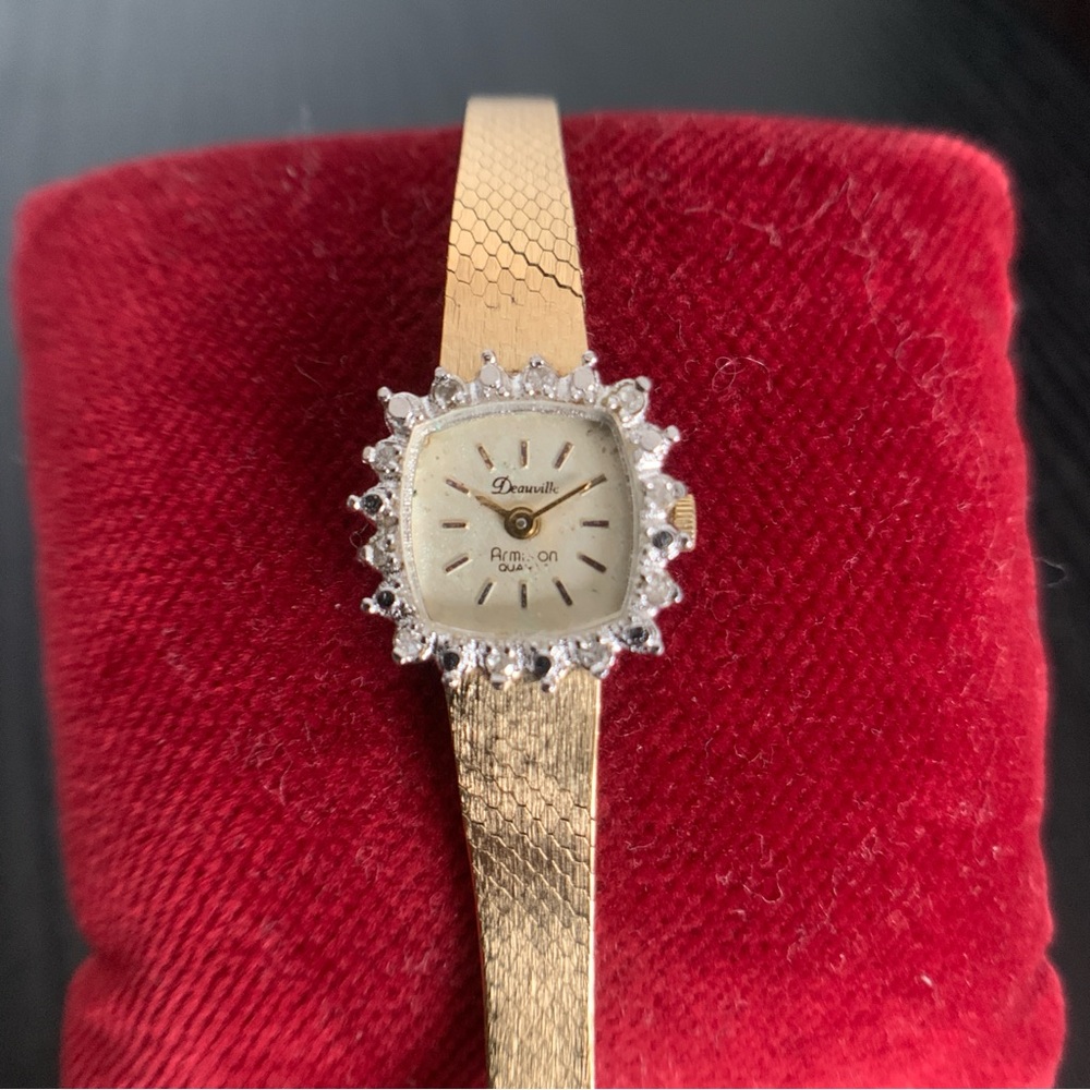 Vintage DEAUVILLE By Armitron Watch Gold Tone Diamond Quartz * Untested